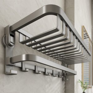 Suction cup towel rack, bathroom storage rack, high-end space aluminum bathroom five-piece set, toilet bath towel rod storage