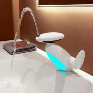 White gunmetal gray bathroom sink basin hot and cold water faucet pull-out multi-function washbasin